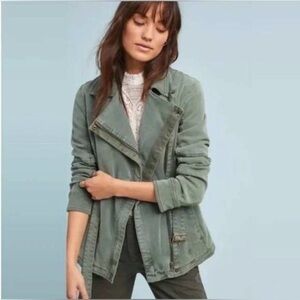 By Anthropologie Everyday Belted Moto Jacket Green Olive Utility small